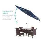 Solar LED Lighted Patio Umbrella w/ Tilt Adjustment, UV-Resistant - 10ft, Navy Blue
