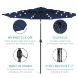Solar LED Lighted Patio Umbrella w/ Tilt Adjustment, UV-Resistant - 10ft, Navy Blue