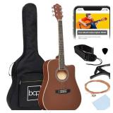 41in Full Size Beginner Acoustic Guitar Set with Case, Strap, Capo, Strings - Dark Brown