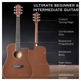 41in Full Size Beginner Acoustic Guitar Set with Case, Strap, Capo, Strings - Dark Brown