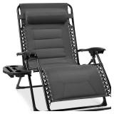 Oversized Padded Zero Gravity Chair, Folding Recliner w/ Headrest, Side Tray, Black