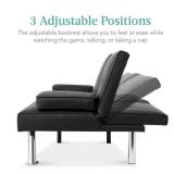 Faux Leather Upholstered Convertible Sofa Bed Futon w/ 2 Cupholders, Black