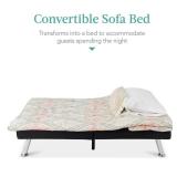 Faux Leather Upholstered Convertible Sofa Bed Futon w/ 2 Cupholders, Black