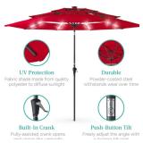 3-Tier Solar Patio Umbrella w/ LED Lights, Tilt Adjustment, Crank - 10ft, Red