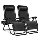 Set of 2 Adjustable Zero Gravity Patio Chair Recliners w/ Cup Holders, Black