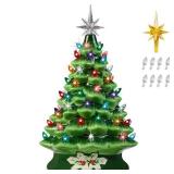 Pre-Lit Ceramic Tabletop Christmas Tree with Lights- 15in