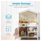 Pretend Play Wooden Farmhouse Kitchen Set w/ Storage, Clicking Knobs, 5 Accessories - Ocean