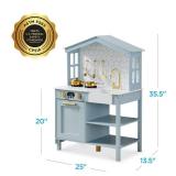 Pretend Play Wooden Farmhouse Kitchen Set w/ Storage, Clicking Knobs, 5 Accessories - Ocean