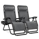 Set of 2 Adjustable Zero Gravity Patio Chair Recliners w/ Cup Holders, Gray