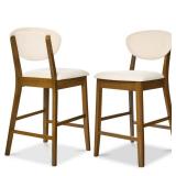 Set of 2 Modern Counter-Height Bar Stool Set W/ Upholstered Seat Cushion Walnut/Cream