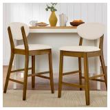 Set of 2 Modern Counter-Height Bar Stool Set W/ Upholstered Seat Cushion Walnut/Cream