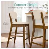 Set of 2 Modern Counter-Height Bar Stool Set W/ Upholstered Seat Cushion Walnut/Cream