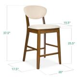 Set of 2 Modern Counter-Height Bar Stool Set W/ Upholstered Seat Cushion Walnut/Cream