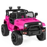 12V Kids Ride-On Truck Car w/ Parent Remote Control, Spring Suspension, Hot Pink