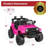 12V Kids Ride-On Truck Car w/ Parent Remote Control, Spring Suspension, Hot Pink