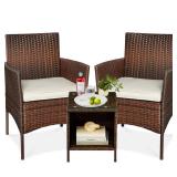 3-Piece Outdoor Patio Wicker Bistro Set w/ Side Storage Table