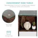 3-Piece Outdoor Patio Wicker Bistro Set w/ Side Storage Table