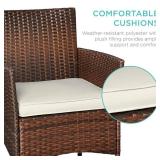 3-Piece Outdoor Patio Wicker Bistro Set w/ Side Storage Table