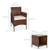 3-Piece Outdoor Patio Wicker Bistro Set w/ Side Storage Table