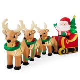 Lighted Inflatable Santa Claus & Reindeer Christmas Decoration - 9ft