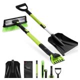 4 in 1 Snow Brush with Shovel, Ice Scraper & Squeegee w/Storage Bag, Lime