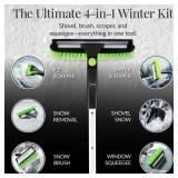 4 in 1 Snow Brush with Shovel, Ice Scraper & Squeegee w/Storage Bag, Lime