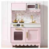 Pretend Play Cottage Kitchen Wooden Toy Set for Kids w/ 5 Accessories, Pink