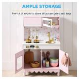 Pretend Play Cottage Kitchen Wooden Toy Set for Kids w/ 5 Accessories, Pink