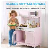 Pretend Play Cottage Kitchen Wooden Toy Set for Kids w/ 5 Accessories, Pink