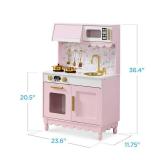 Pretend Play Cottage Kitchen Wooden Toy Set for Kids w/ 5 Accessories, Pink
