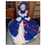 Vintage Collectible Doll LARGE Handmade Blue and White Gown with Matching Bonnet