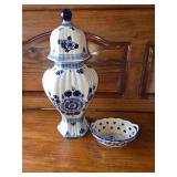 Blue Dutch Urn and Dish