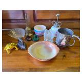 Glass Leaf Bowl, Brass Bell, Candy Dish, Tiny Iron w/ Stand