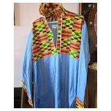 Jantaco 3X Hooded Kente Print Long Sleeve Dashiki Shirt Vibrant African Pattern