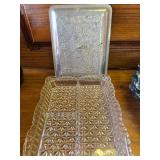 Vintage Glass Relish Dish with Decorative Hammered Aluminum Lid