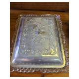 Vintage Glass Relish Dish with Decorative Hammered Aluminum Lid