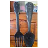 Very Large Decorative Wooden Spoon and Fork