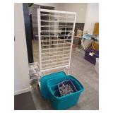Rolling Wire Display Rack with Tote of Hooks