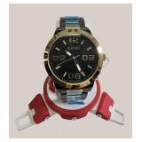 August Steiner Men’s Minimalist Dress Watch – Bold Dark Dial & Two-Tone Gold/Black Style