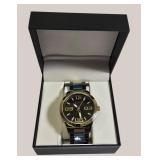 August Steiner Men’s Minimalist Dress Watch – Bold Dark Dial & Two-Tone Gold/Black Style