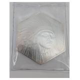 Native American Chief Headdress Silver Coin - Hexagonal, 10 oz .999 Fine Silver