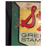Vintage S&H Green Stamps Sign - Double-Sided 35 1/2 x 30 in - The Matthews Co.