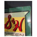 Vintage S&H Green Stamps Sign - Double-Sided, 35 1/2 x 30 in - The Mathews Co.