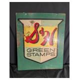 Vintage S&H Green Stamps Sign - Double-Sided, 35 1/2 x 30 in - The Mathews Co.