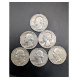 Lot Of 6 Various 90% Silver Washington Quarters