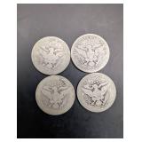 Barber Quarter (Lot of 4) US 25c Silver Coins 1903, 1908, 1910, 1915
