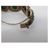 Antique Silver Filigree Bracelet with Green Cabochon Stones & Blue Enamel
