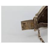 Antique Silver Filigree Bracelet with Green Cabochon Stones & Blue Enamel