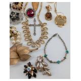 Assorted Costume Jewelry Collection - Crosses, Pearls, Cameos & Brooches
