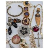 Assorted Costume Jewelry Collection - Crosses, Pearls, Cameos & Brooches